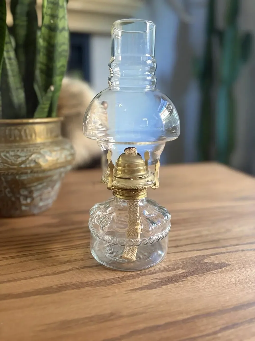 Vintage Clear Glass Oil Lamp Small Lamp With Clear Glass Chimney